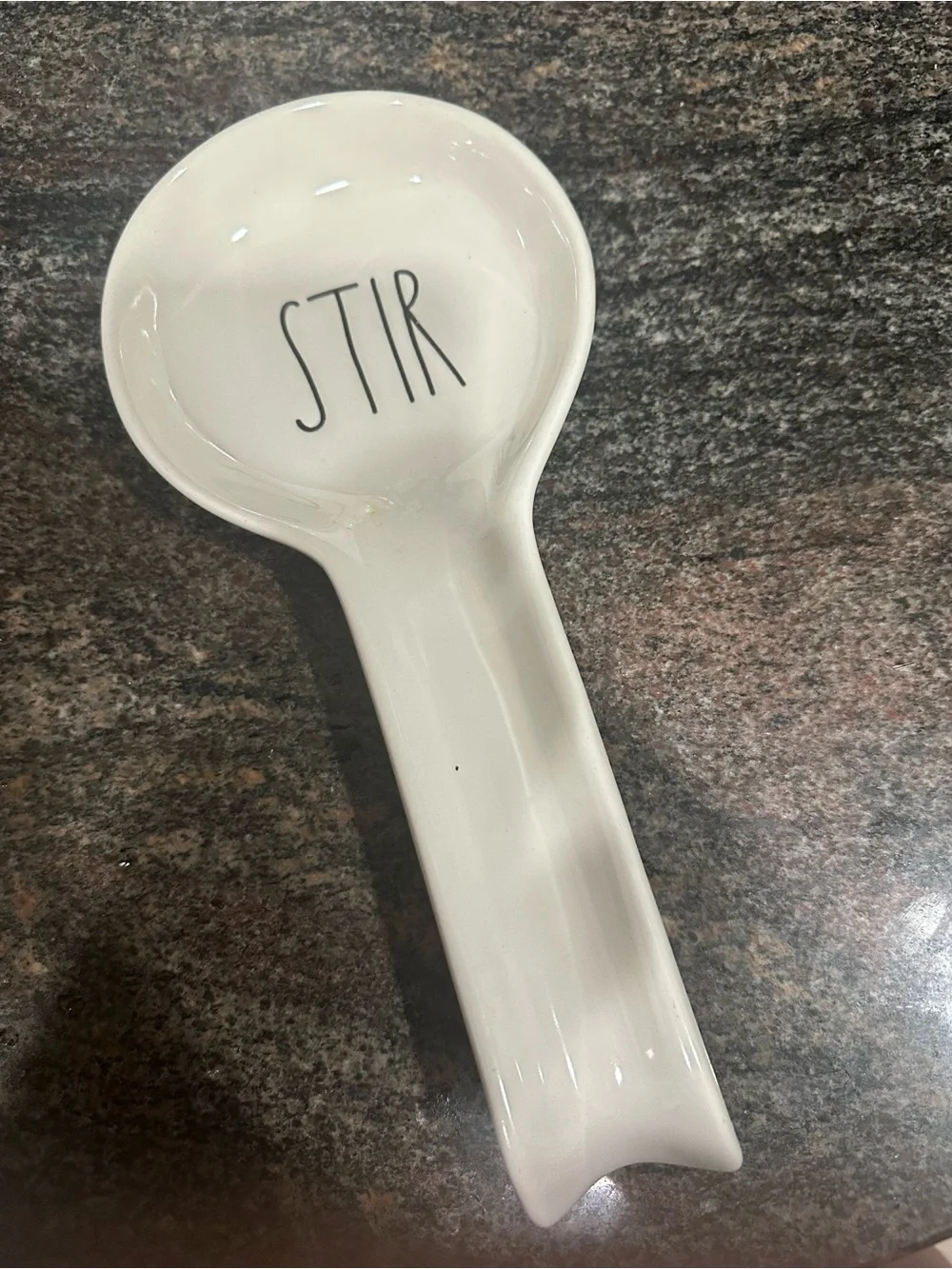 Rae Dunn White Ceramic Spoon Rest with 'STIR' Lettering
